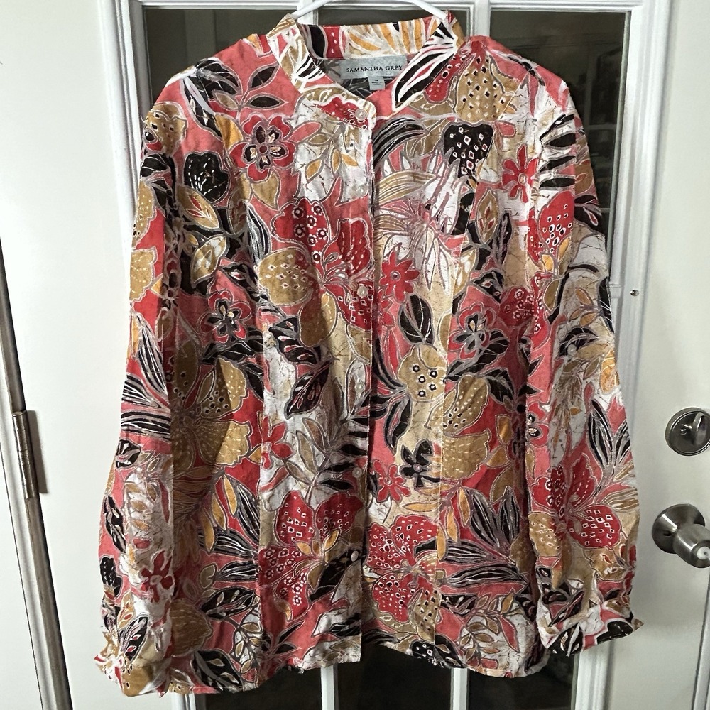 Samantha Grey Tropical Floral Batik Print Blouse Size 18 Plus Boho Resortwear